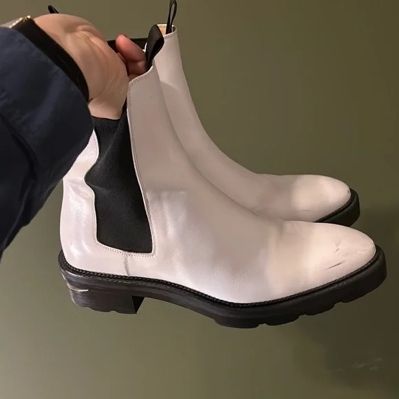 White Leather Ankle Boots with Black Elastic - Picture 5 of 6